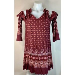 Knox Rose Boho V-Neck Flutter Long Sleeve Midi A-Line Dress Tassels Size XS